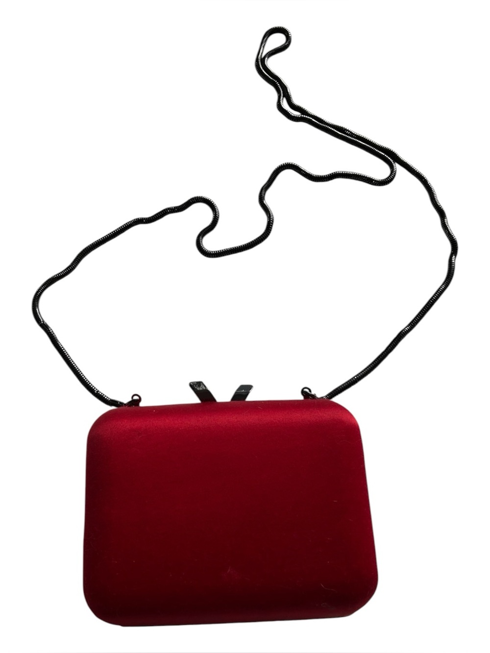 Barneys New York Red Satin Evening Clutch with Black Chain